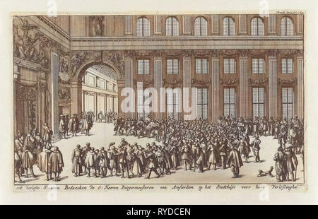 Gli schiavi liberati per ringraziare il sindaco di Amsterdam per la loro liberazione, ca. 1682-1684, Jan Luyken, Jan Claesz dieci Hoorn, 1684 Foto Stock