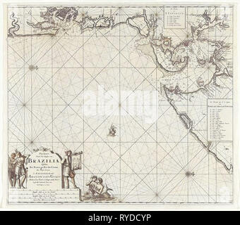 Diagramma del mare di parte della costa del Brasile nella Santissima Bay, Jan Luyken, Claes Jansz Voogt, Johannes Van Keulen (MI), 1683 - 1799 Foto Stock