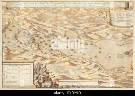 Mappa della Battaglia di Vigo, Ottobre 23, 1702, Jan van chiamata (MI), L. du Meé, Anna Beeck, 1702 Foto Stock