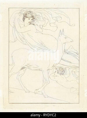 Venere e Amore galleggianti in aria con i cervi, Jean Augustin Daiwaille, David Pièrre Giottino Humbert de Superville, 1796 - 1850 Foto Stock