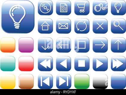 Vettore pulsanti di vetro - piazze - per il tuo sito web o applicazione Illustrazione Vettoriale