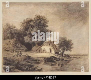 Agriturismo waterfront, stampa maker: Remigius Adrianus Haanen, c. 1827 - 1879 Foto Stock