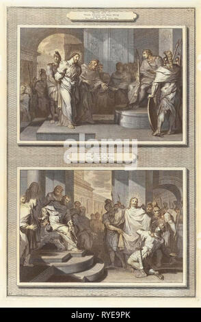 Cristo davanti a Pilato e Erode, Gilliam van der Gouwen, Pieter Mortier, anonimo, 1700 Foto Stock