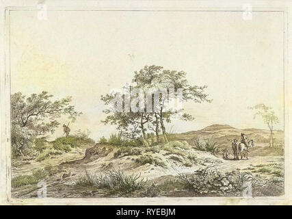 Paesaggio con cavaliere e pedonale, creatore di stampa: Hermanus Fock, 1781 - 1822 Foto Stock