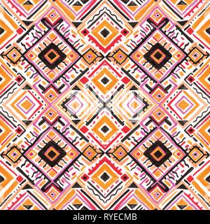 Ornamento ikat mostrando. Tribal design con la Chevron ornamenti. Seamless pattern in stile azteco. Disegnato a mano modello di folklore Illustrazione Vettoriale