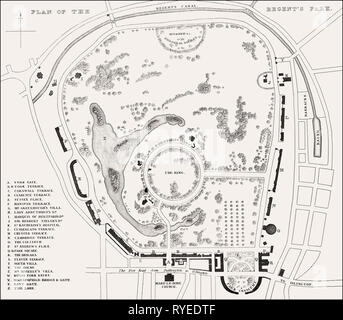 Pianta del Regent's Park, Londra, Regno Unito, illustrazione di Th. H. Pastore, 1826 Foto Stock