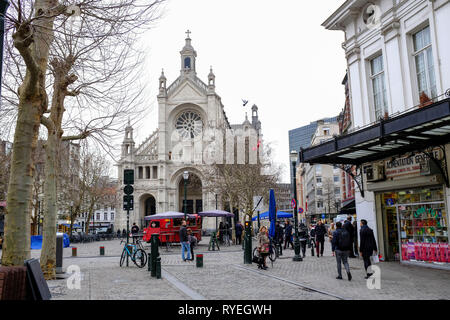 01.03.2019, Bruxelles, Belgio - Luogo e chiesa Sainte-Catherine a Bruxelles, Bruessel, Belgien - Platz und Kirche Sainte-Catherine in Bruessel Foto Stock