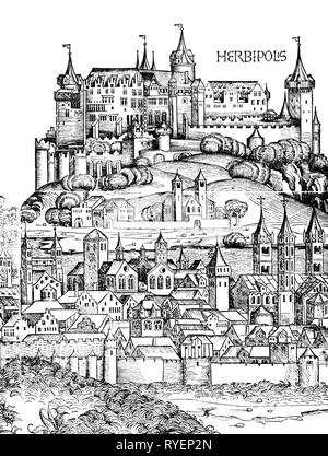 Geografia / viaggi, Germania, Wuerzburg, visualizzare la xilografia di Michael Wolgemut o Wilhelm Pleydenwurff alla cronaca della Hartmann Schedel, Norimberga, 1493, artista del diritto d'autore non deve essere cancellata Foto Stock