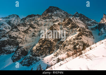 Montagne Paesaggio invernale. Monti Tatra in Polonia retro vintage toni. Foto Stock