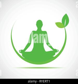 Persona in posa yoga verde natura silhouette cerchio illustrazione vettoriale EPS10 Illustrazione Vettoriale