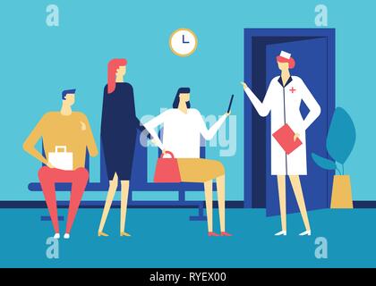 La visita di un medico - piatto colorato stile design illustrazione Illustrazione Vettoriale