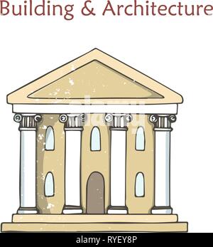 Cinema Vintage facciata di edificio. Stile vittoriano theatre esterno illustrazione vettoriale. Web banner con la città di cultura e di svago landmar. Dra a mano Illustrazione Vettoriale