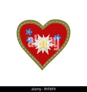 Disegnata a mano edelweiss fiore nel cuore Illustrazione Vettoriale