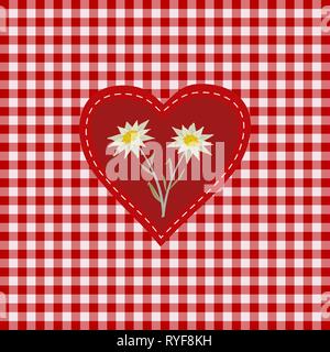 Disegnata a mano edelweiss fiore nel cuore Illustrazione Vettoriale