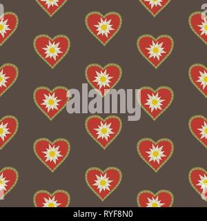 Motivo floreale realizzato a mano senza cuciture con stelle a cuore. Illustrazione Vettoriale