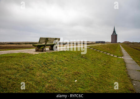 Isola del Mare del Nord Wangerooge, dyke in occidente, Westtower, Frisia orientale, nella Germania del nord, Costa del Mare del Nord, Foto Stock