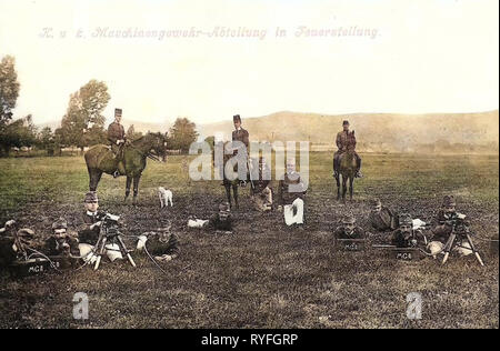 Esercito austro-ungarico, uso militare di cavalli, Schwarzlose MG, 1910 cartoline, 1910, K. und K. Maschinengewehr, Abteilung in Feuerstellung Foto Stock