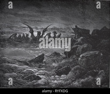 La Bibbia. I Profeti. Libro di Daniele. Daniel's visione delle bestie. Incisione di Gustave Dore, 1866. Foto Stock