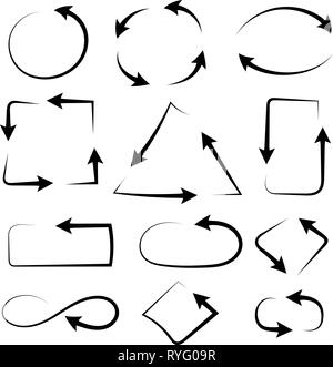 Frecce di combinazioni. Semplici e complessi. La mano nera tracciata icone Illustrazione Vettoriale