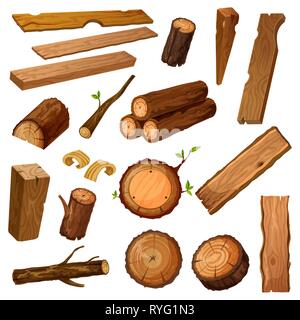 Trucioli di legno e corteccia, legname e stum. Legno Illustrazione Vettoriale