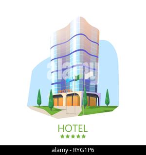 Hotel tower o ostello della facciata, e moderno grattacielo Illustrazione Vettoriale