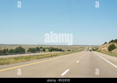 Route 66 in direzione ovest da Santa Rosa, Nuovo Messico a Winslow, Arizona. Foto Stock