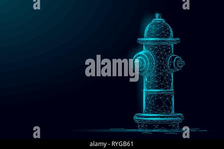 Idrante di fuoco basso poli rescue concetto tecnologico. Blu poligonale di emergenza attrezzature antincendio illustrazione vettoriale Illustrazione Vettoriale