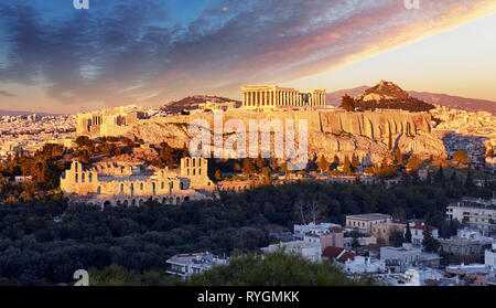 L'Acropoli di Atene, Grecia, con tempio del Partenone Foto Stock