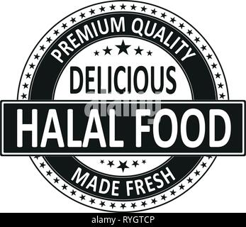 Nero di qualità premium delizioso cibo halal rese fresche isolato gomma quadrati tag timbro Illustrazione Vettoriale