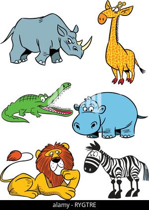 Set di animaletti carini per i prodotti per bambini. Giraffa, coccodrillo,  elefante, ippopotamo, panda, leone, tartaruga; tigre; zebra; pappagallo;  balena; scimmia. IC divertente Immagine e Vettoriale - Alamy