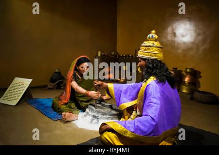 Sant Janabai & Vitthal, Hadshi tempio, Sant Darshan Museum, vicino tikona Vadgoan Maval, Distretto di Pune, Maharashtra, India. Foto Stock