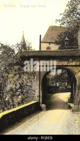 Schloss Rochlitz, Castello cancelli in Sassonia, 1909, Landkreis Mittelsachsen, Rochlitz, Eingang zum Schloß, Germania Foto Stock