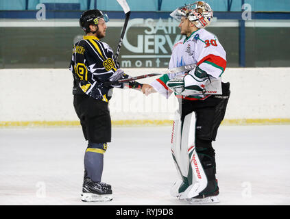 Hockey su ghiaccio corrispondono. HC Mont-Blanc. Saint-Gervais. La Francia. Foto Stock