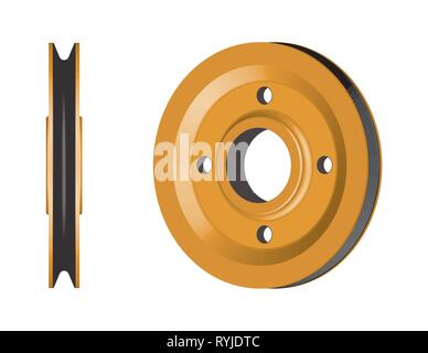 La ruota della puleggia scanalata. Attrezzatura di sollevamento. 3D effetto vettore Illustrazione Vettoriale