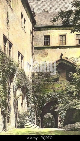 Schloss Rochlitz, Castello cancelli in Sassonia, 1911, Landkreis Mittelsachsen, Rochlitz, im Schloßhof, Germania Foto Stock