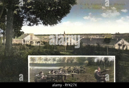 Cartoline Multiview, caserma di Fanteria di Austria-Ungheria, esercito austro-ungarico, uso di armi, 1914, Central Bohemian Region, Milowitz, Militärlager Foto Stock