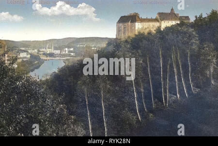 Burg Mildenstein, Freiberger Mulde in Leisnig, 1914, Landkreis Mittelsachsen, Leisnig, Schloß Mildenstein, Germania Foto Stock