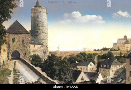 Le immagini storiche di Alte Wasserkunst, le immagini storiche di Friedensbrücke (Bautzen), Mühltor (Bautzen), 1915, Landkreis Bautzen, Bautzen, Am Mühltor, Germania Foto Stock