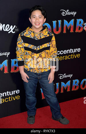 Albert Tsai frequentando la premiere mondiale di 'Dumbone' al El Capitan theater su Marzo 11;2019 a Los Angeles, California. Foto Stock