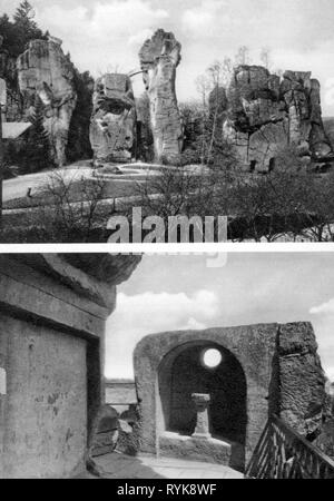 Geografia / viaggi, Germania, paesaggi, della Foresta Teutoburg, Externsteine, visualizzare e luogo di culto cristiano, cartolina, circa 1910, Additional-Rights-Clearance-Info-Not-Available Foto Stock