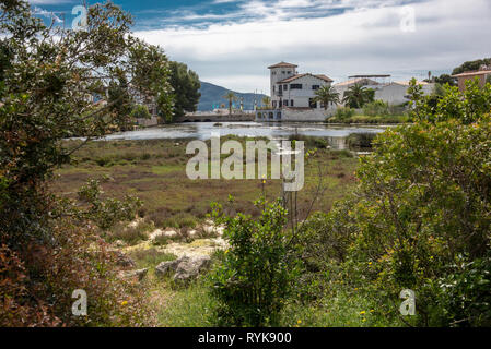 La Gola del parco naturale,una piccola zona umida situato in posizione centrale a Puerto Pollenca town, Mojorca, Spagna. Foto Stock
