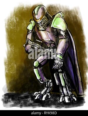 Robot con un capo e una pistola Foto Stock