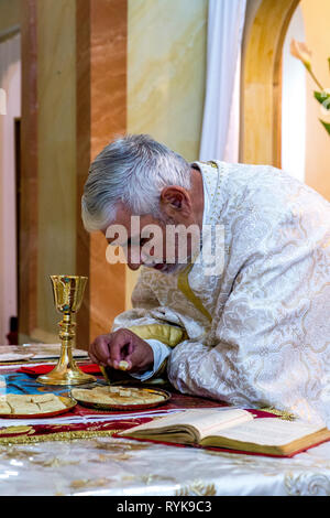 Celebrazione della mirra portatori' domenica in Nazareth (melkita cattolica greca) Chiesa, della Galilea, Israele. Foto Stock