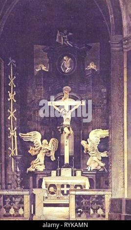 Interno della chiesa dell Assunzione della Vergine Maria in Osek (Teplice distretto), altari nella Repubblica ceca, 1912, Ústí nad Labem Regione, Ossegg, Totenkapelle in der Stiftskirche Foto Stock