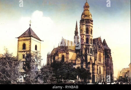 Edifici in Košice, immagini storiche della Cattedrale di St Elizabeth, Košice, 1912, Košice Regione, Kassa, Dom es urbana, torony Foto Stock