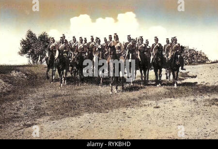 Uso militare di cavalli, 1912, Landkreis Nordsachsen, Oschatz, 1. Königlich Sächsisches Ulanen, Reggimento Nr. 17, Beim Exerzieren, Germania Foto Stock