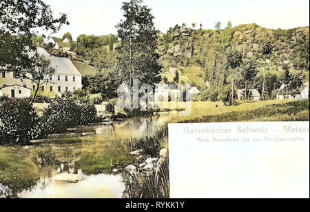 Le rocce in Sassonia, Klipphausen 1903, Landkreis Meißen, Garsebach, Garsebacher Schweiz, Germania Foto Stock