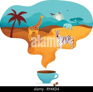 Africa banner, illustrazione vettoriale di Safari, animali, simboli tribali Illustrazione Vettoriale