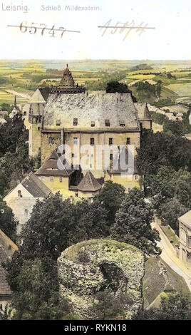 Burg Mildenstein, 1912, Landkreis Mittelsachsen, Leisnig, Schloß Mildenstein, Germania Foto Stock