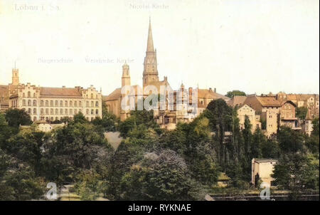 San-Nikolai-Kirche (Löbau), Johanniskirche (Löbau), edifici a Löbau, scuole a Löbau, 1912, Landkreis Görlitz, Löbau, Germania Foto Stock